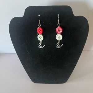 WI Badger Red & White Button Earrings with W charms
